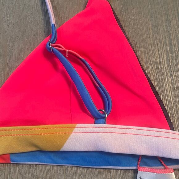 Mara Hoffman Astrid Blue Multi Triangle Bikini Top Size M UPF 50+ Colorful 80s - Picture 4 of 10